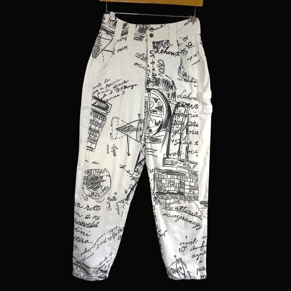 Vintage Bolide 80s Art Print Jeans High Rise Tapered Wearable Art Streetwear 27W